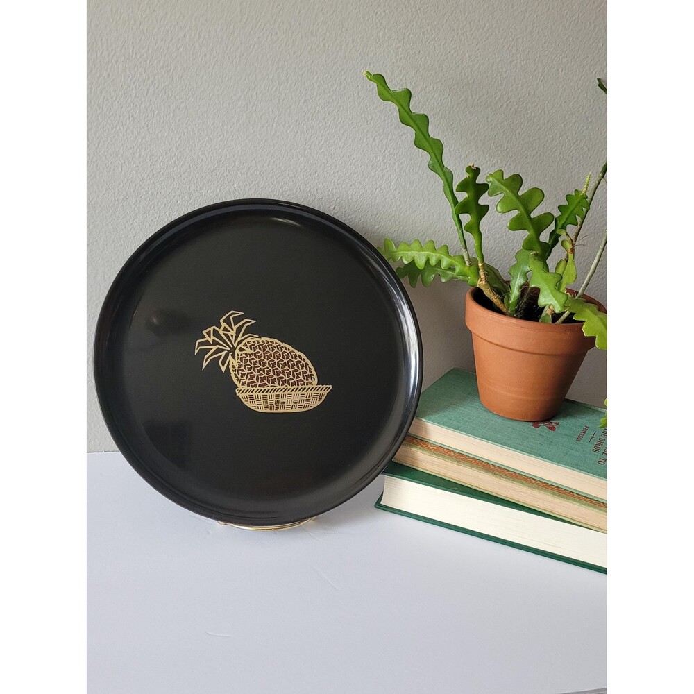Vintage Couroc of Monterey Pineapple Tray Platter Inset Brass and Teak